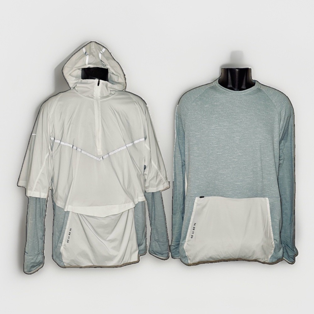 Nike Tech Pack Convertible Running Jacket Layer Shirt M 1/2 Zip Barely Grey Hood